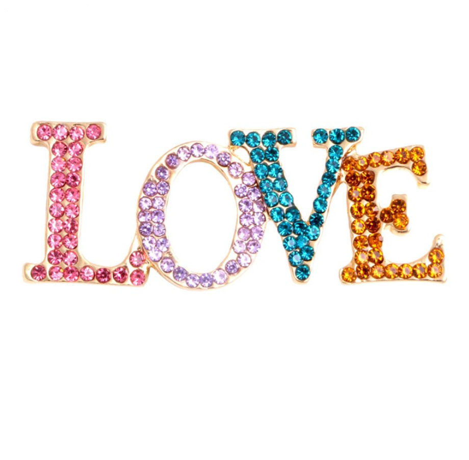 картинка Брошь Love из разноцветных страз ALBR0388 от магазина El Corazon