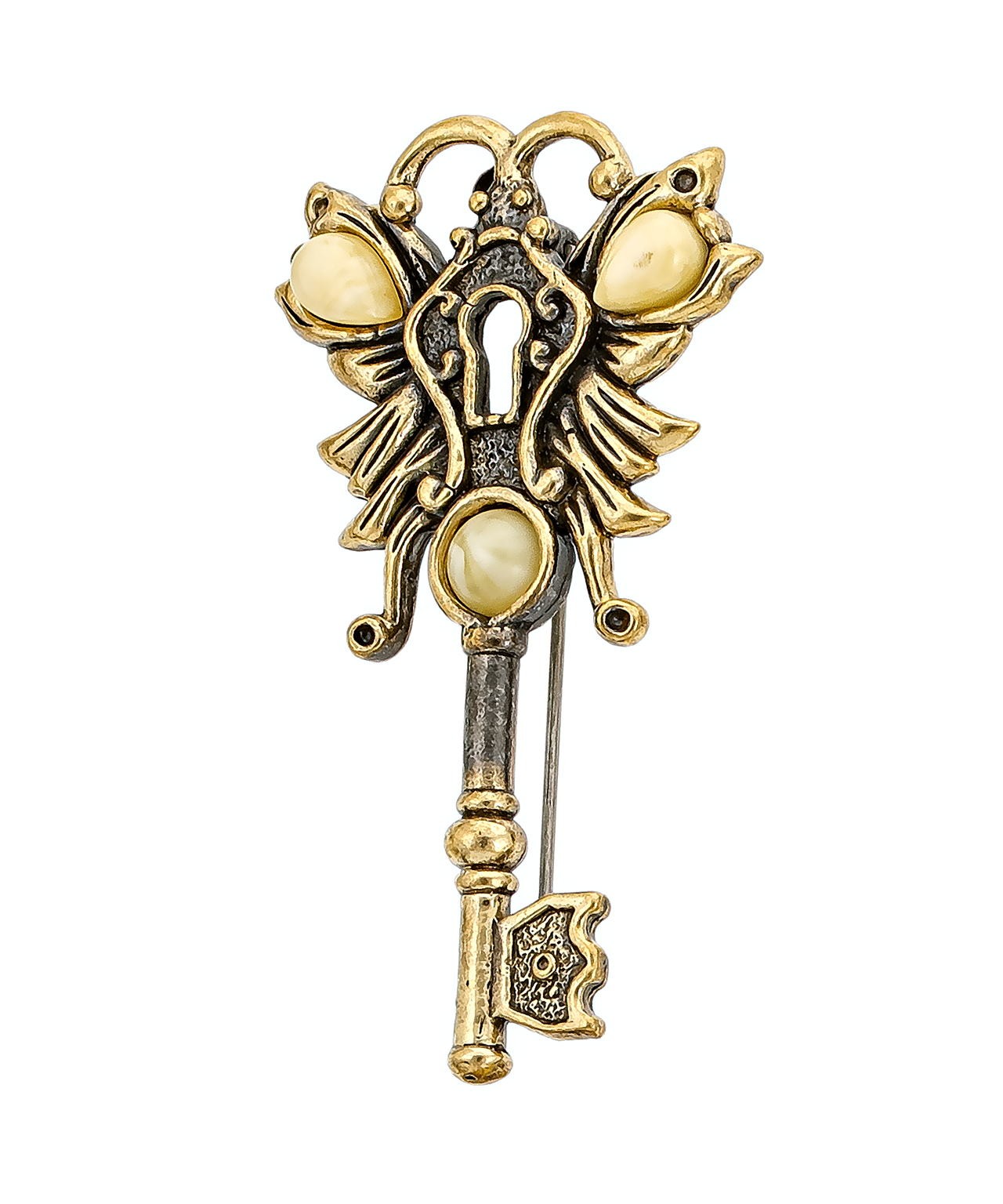 картинка Брошь Ключик Бабочка 3326.4-Б, белая от магазина El Corazon