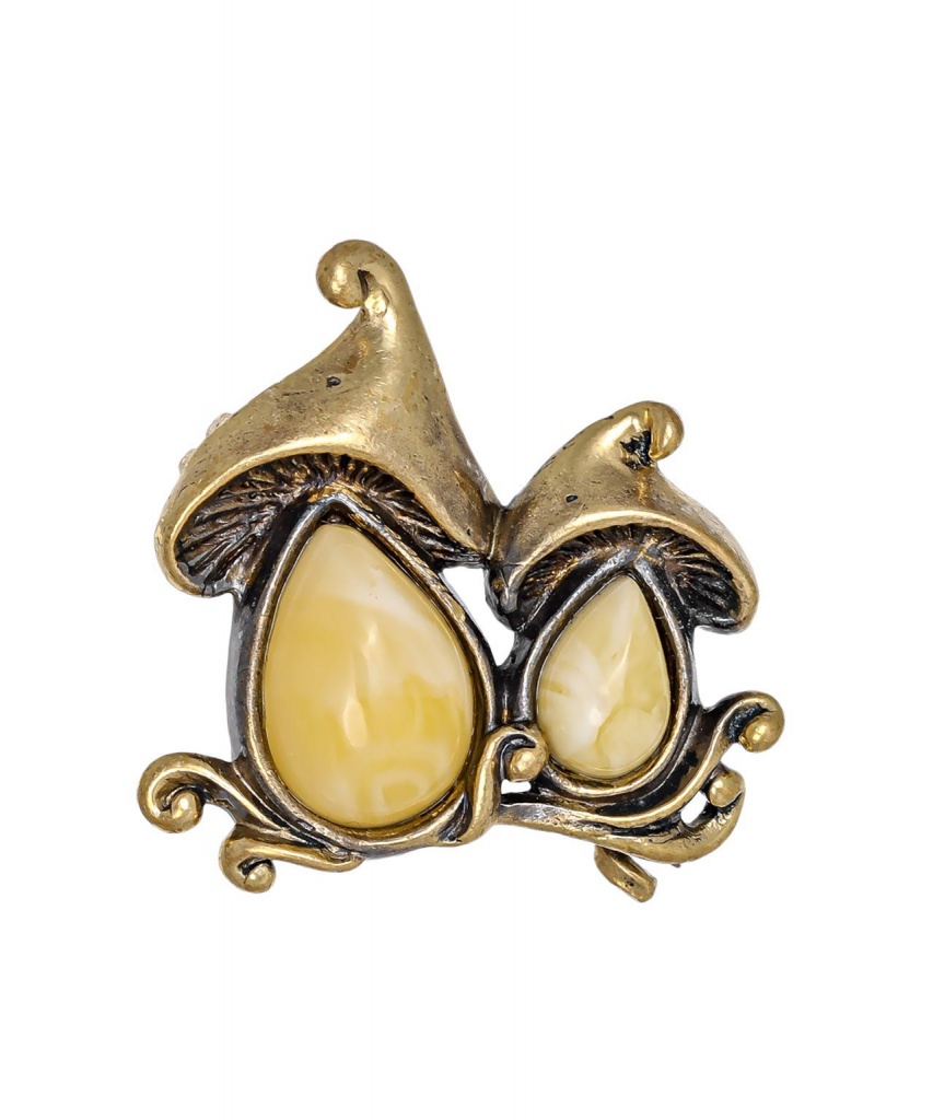 картинка Брошь Грибочки 2628.4-Б, белый от магазина El Corazon