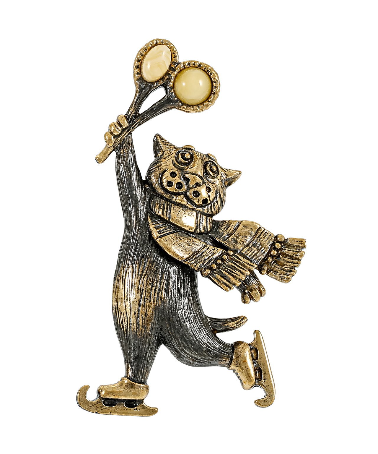 картинка Брошь Кот Фигурист 3845.4-Б, белый от магазина El Corazon