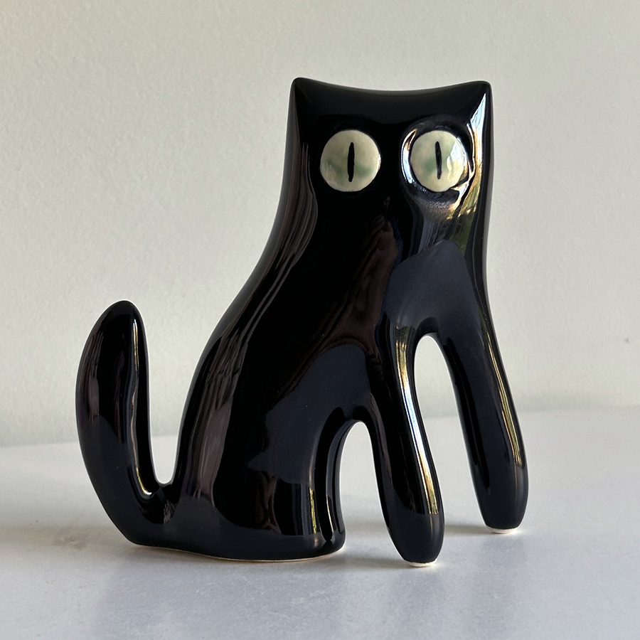 картинка Фаянсовая скульптура Черный кот сидит Sr-VH-242 от магазина El Corazon
