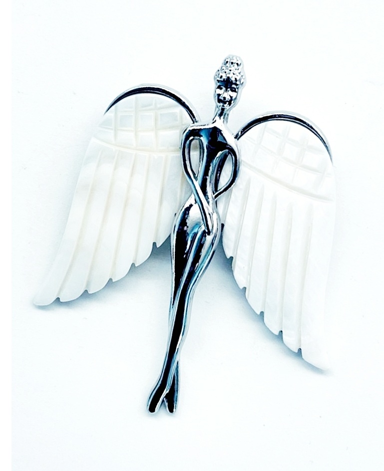 картинка BR0541 Брошь-подвеска Ангел из перламутра (Гелиотис) от магазина El Corazon