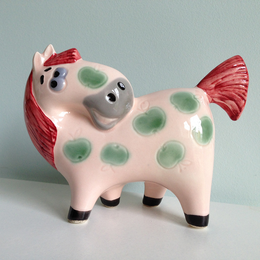 картинка Фаянсовая скульптура Конь в яблоках розовый Sr-VH-228 от магазина El Corazon