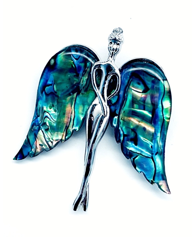 картинка BR0492 Брошь-подвеска "Ангел" с перламутром (Гелиотис)  от магазина El Corazon