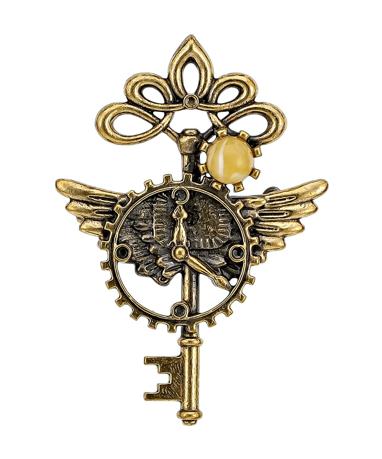 картинка Брошь Ключ Времени 664.4-Б, белая от магазина El Corazon