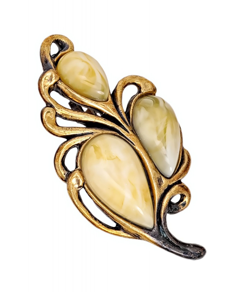 картинка Брошь Винтажный листик 9, 2124.4-Б, белая от магазина El Corazon