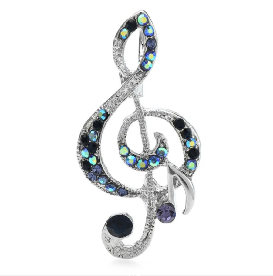 картинка Брошь Скрипичный ключ синие стразы  ALBR0411 от магазина El Corazon