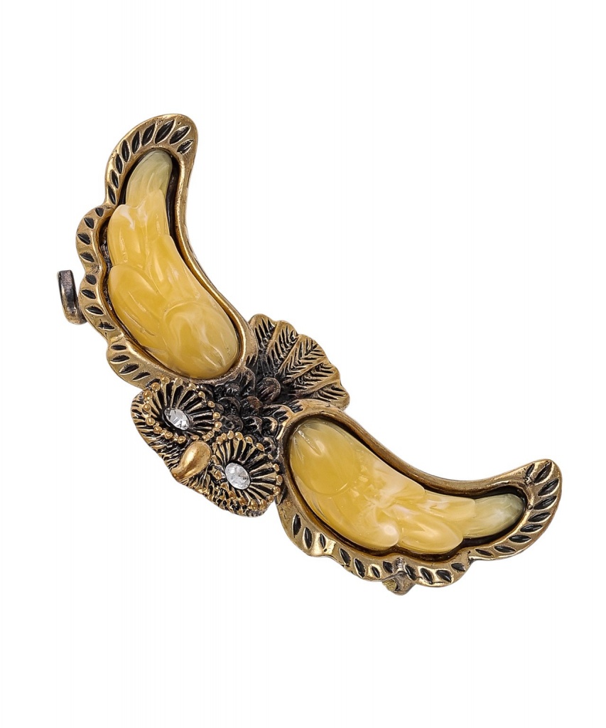 картинка Брошь Сова Охотник 1710.4-Б, белый от магазина El Corazon