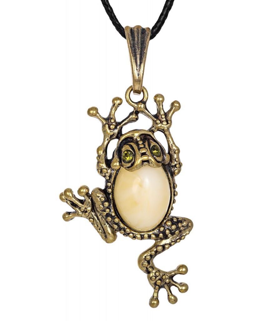 картинка Подвеска Лягушка с кабошоном 387.5-Б, белый от магазина El Corazon