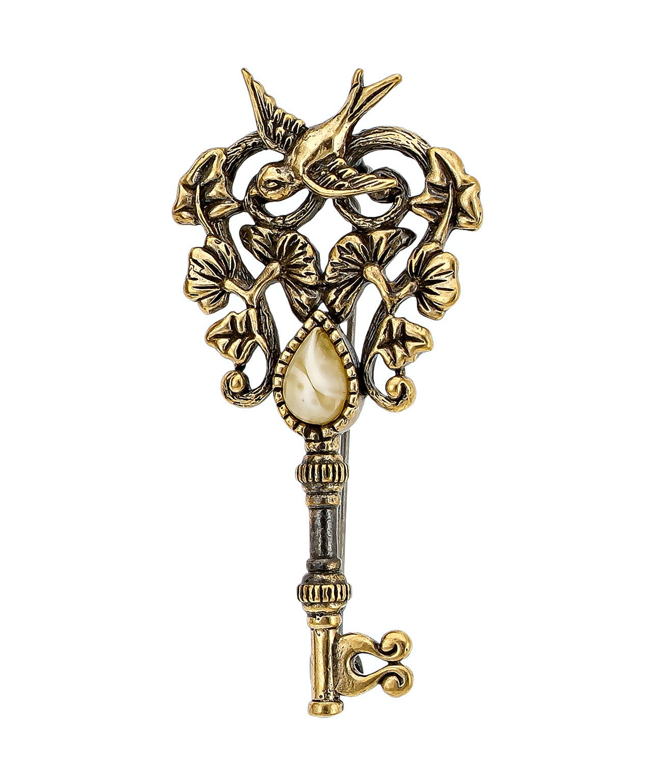 картинка Брошь Ключик Ласточка 3328.4-Б, белая от магазина El Corazon