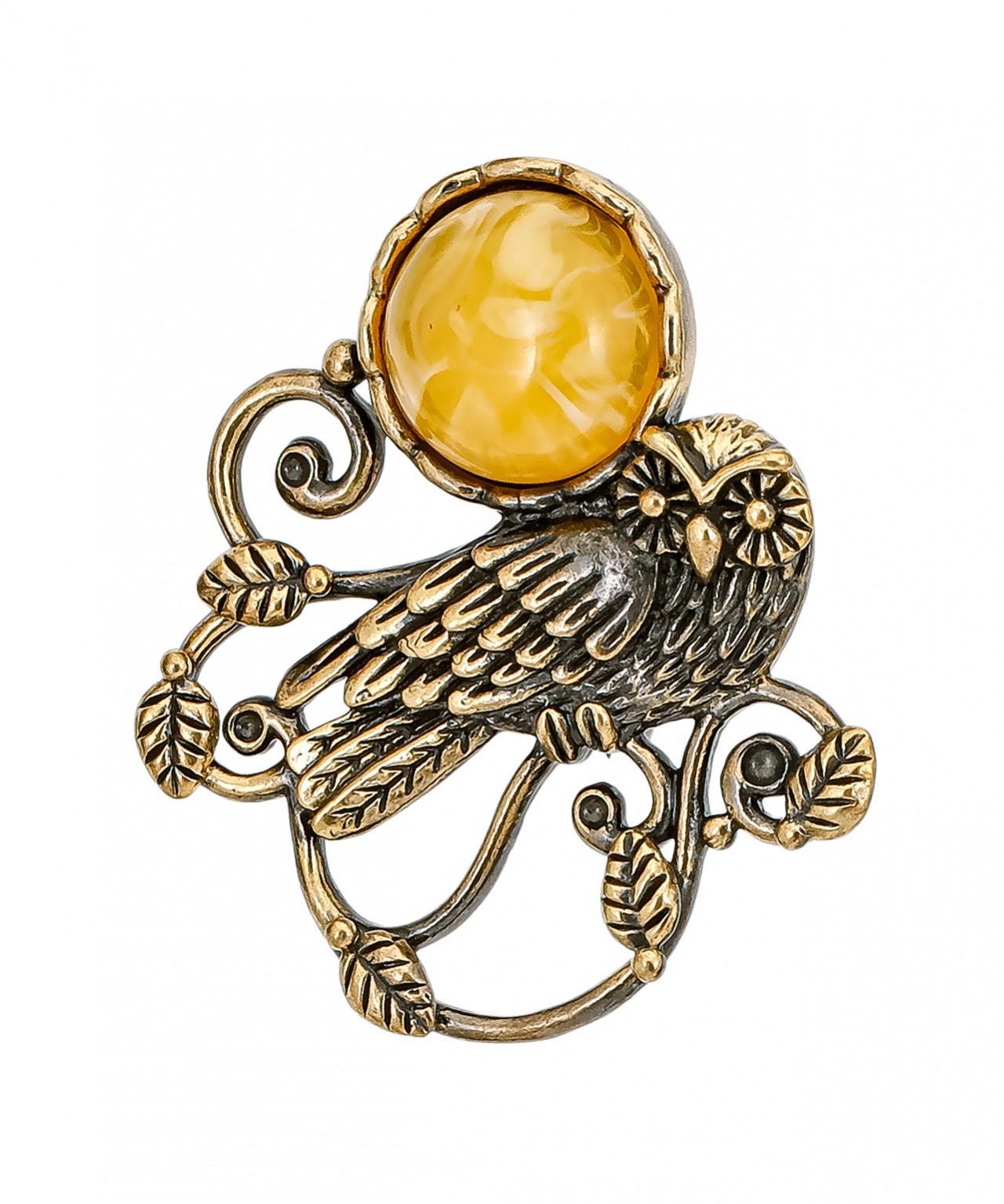 картинка Брошь Сова Закат 877.4-Б, белая от магазина El Corazon