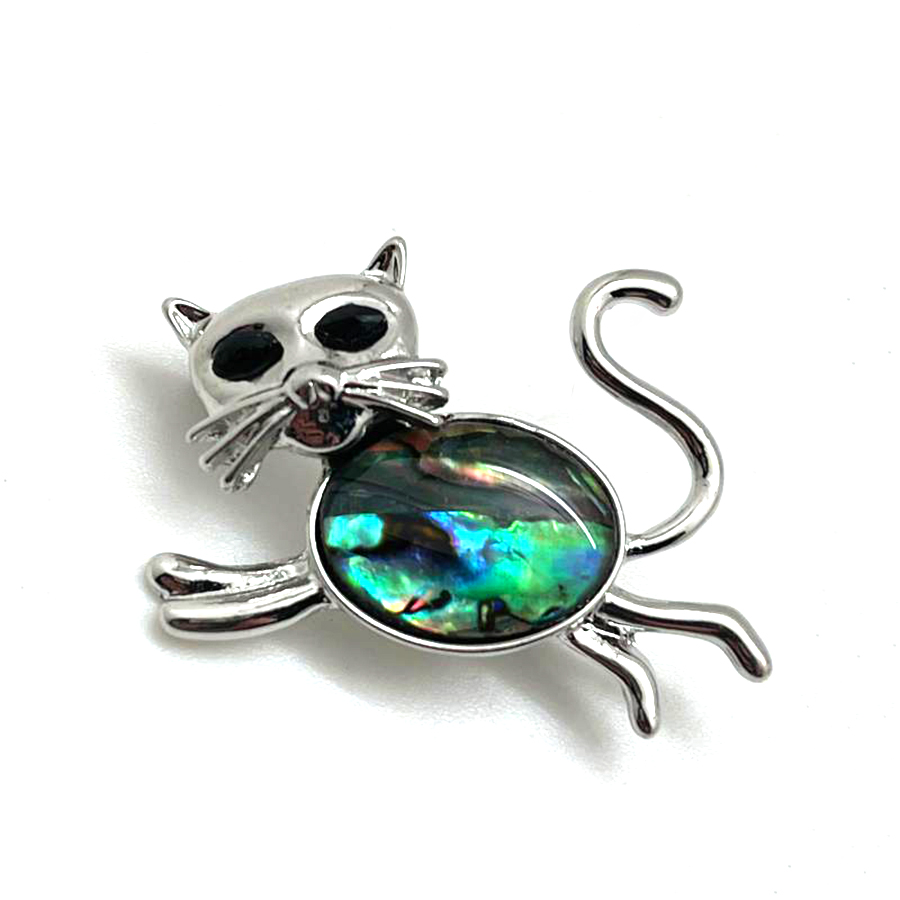 картинка BR0460 Брошь "Бегущий Кот" с перламутром (Гелиотис) от магазина El Corazon