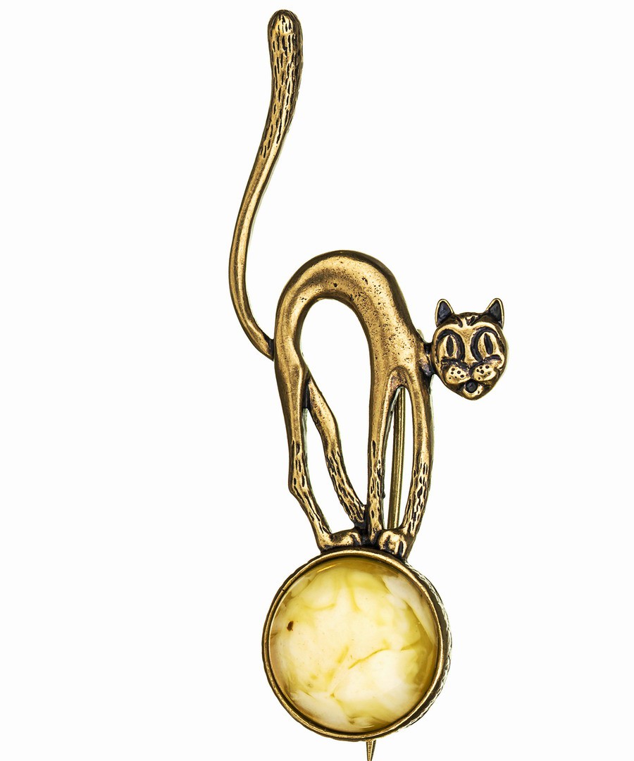картинка Брошь Кошечка на шаре 442.4-Б, белая от магазина El Corazon