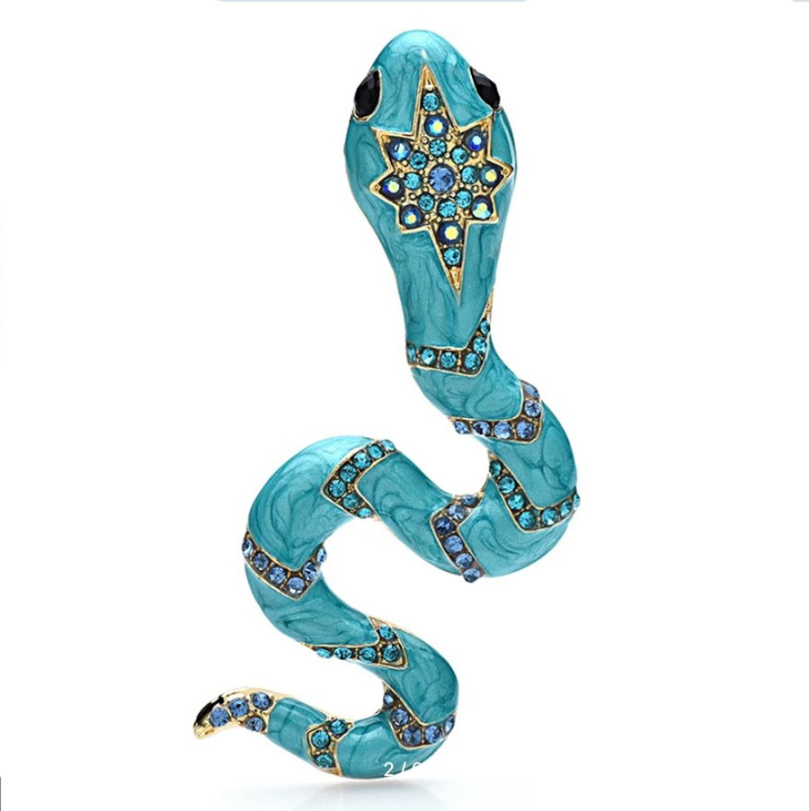 картинка Брошь Змейка бирюзовая ALBR0434 от магазина El Corazon