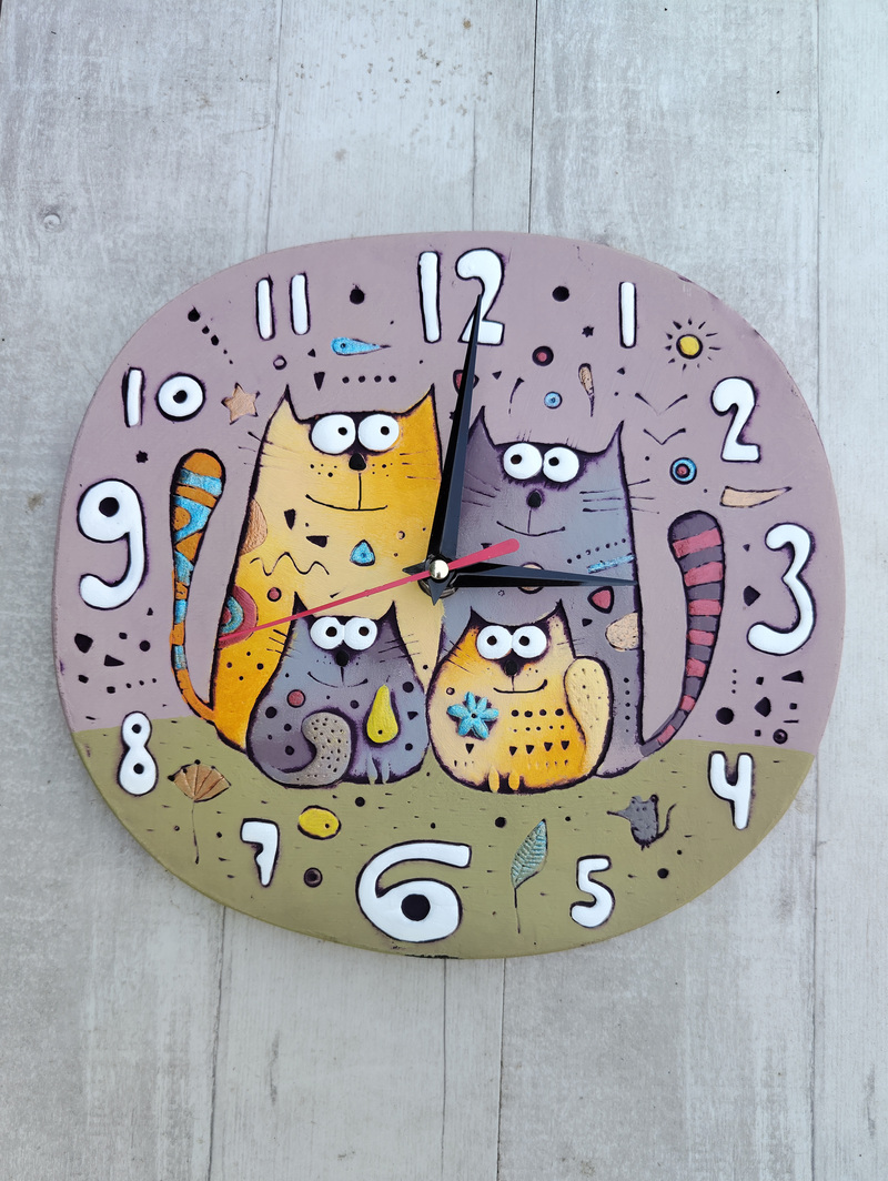 картинка Настенные часы "Кошачья семья" CF-Cl-275 от магазина El Corazon