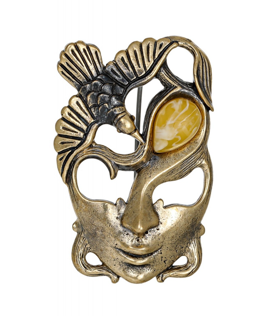 картинка Брошь Маска Птица 3617.4-Б, белый от магазина El Corazon