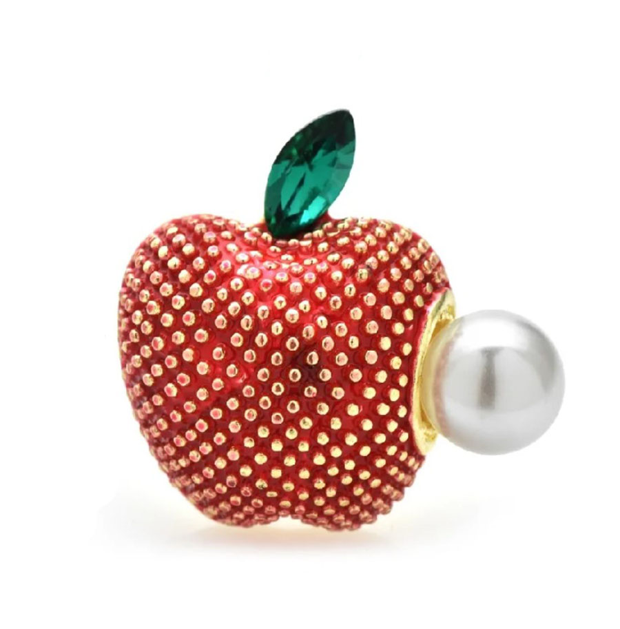 картинка Брошь Яблочко с белой бусинкой  ALBR0387 от магазина El Corazon