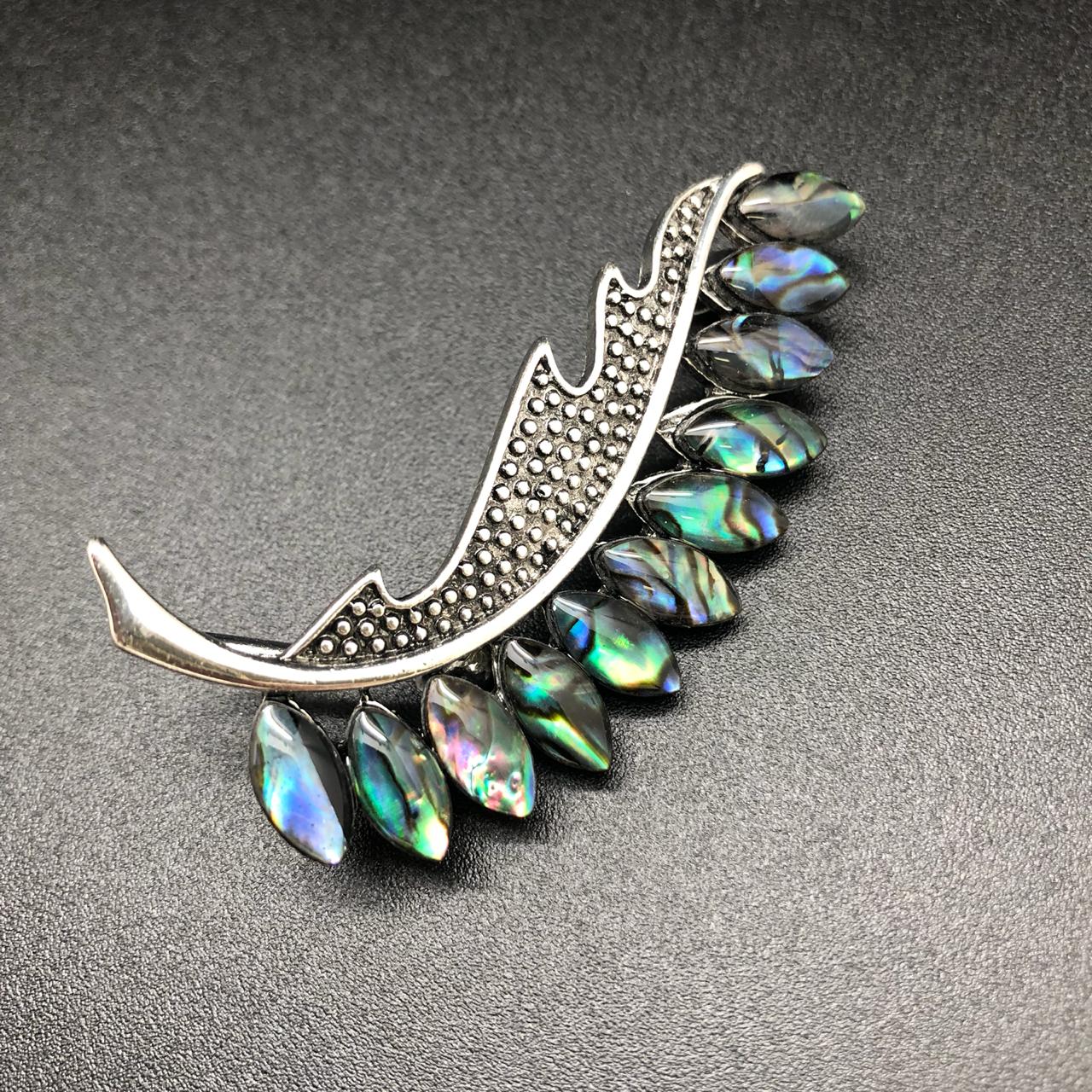 картинка BR0452 Брошь - подвеска "Перо" с перламутром (Гелиотис) от магазина El Corazon