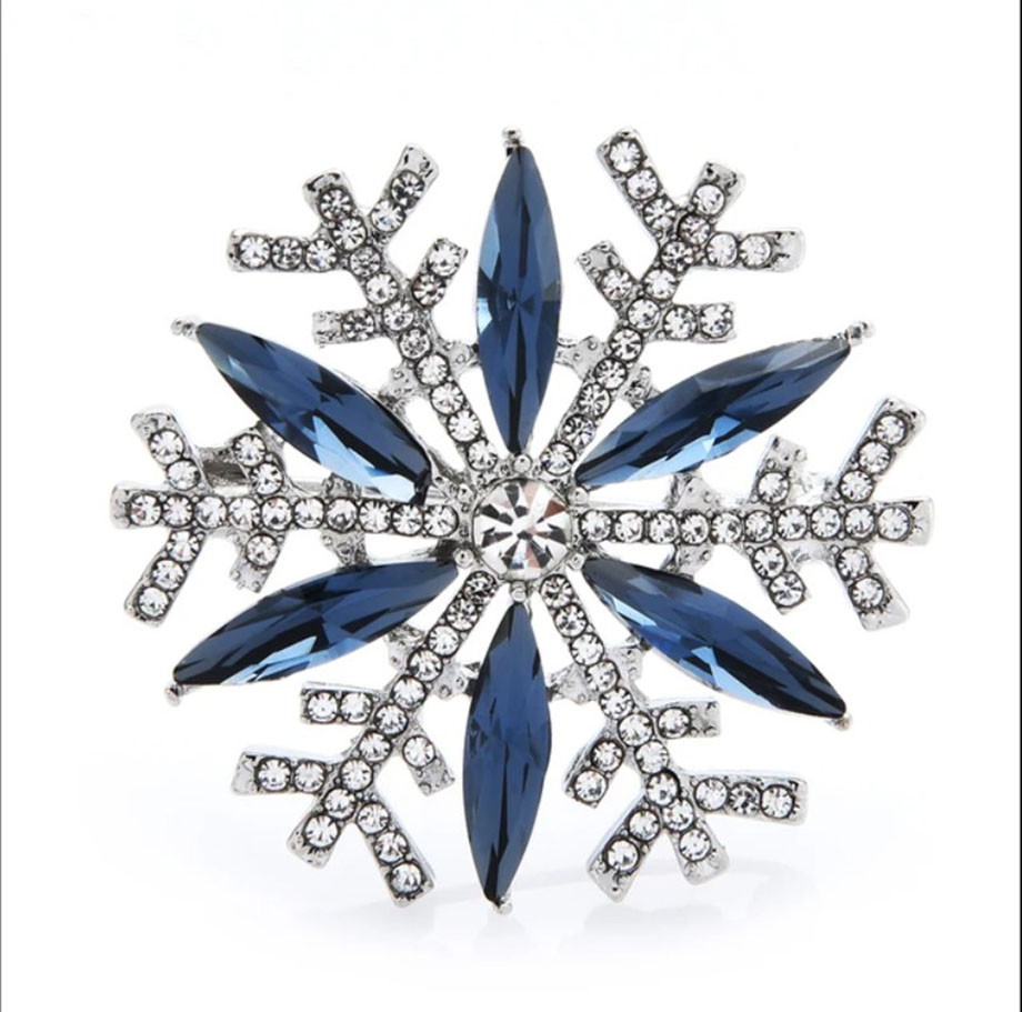 картинка Брошь Снежинка с синими стразами ALBR0428 от магазина El Corazon