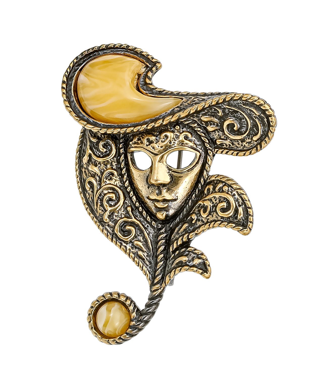 картинка Брошь Маска Венеция 3345.4-Б, белая от магазина El Corazon