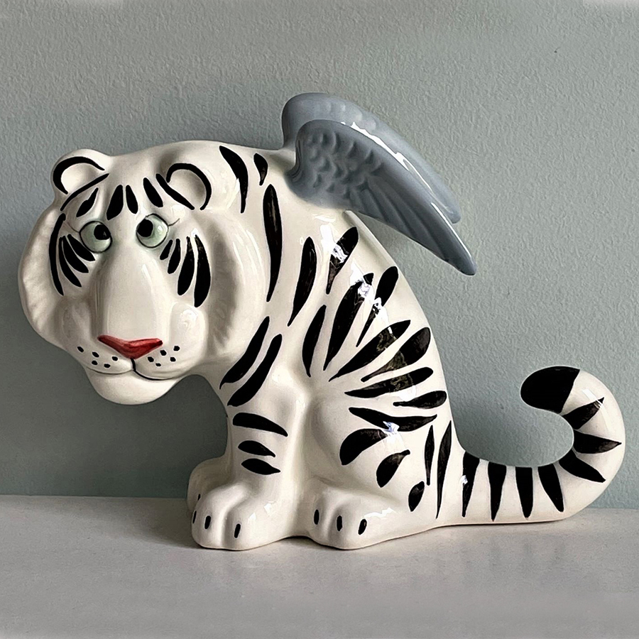 картинка Фаянсовая скульптура Тигр белый крылатый Sr-VH-224 от магазина El Corazon