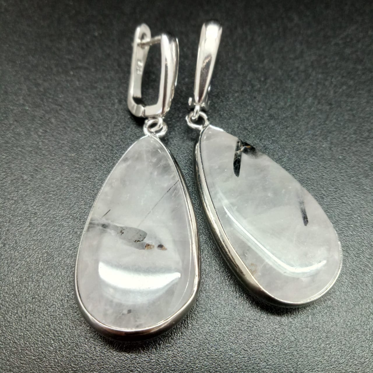 картинка Серьги 4,5 см ювелирный металл и Кварц волосатик от магазина El Corazon