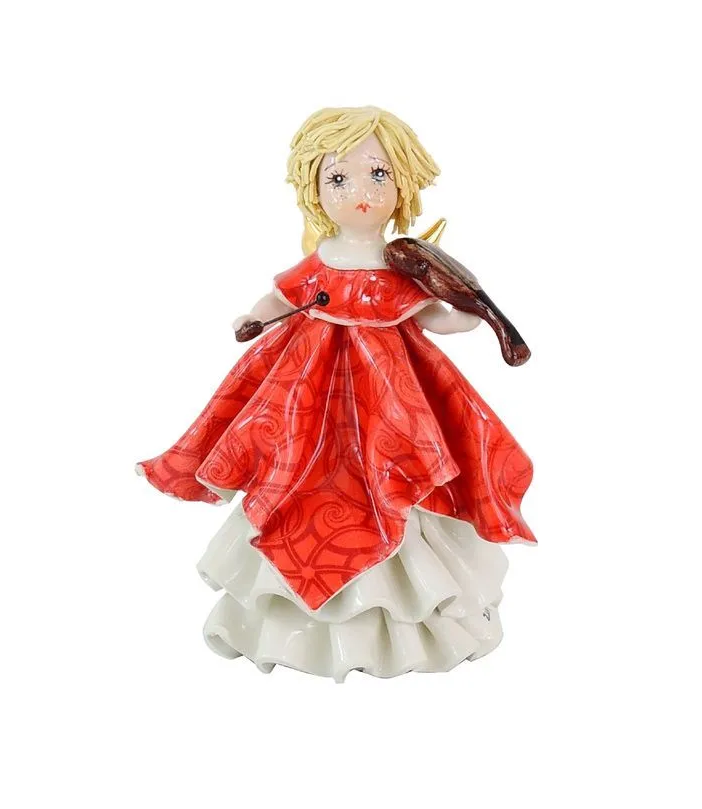 картинка Фарфоровая статуэтка "Ангел в красном со скрипкой" ZP-80182 от магазина El Corazon