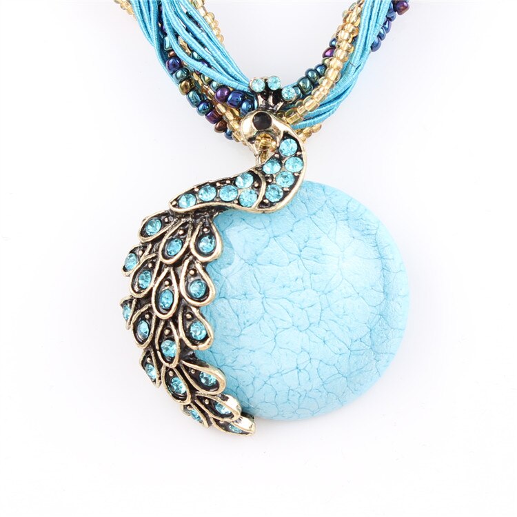картинка Ожерелье из бусин и шнура с подвеской XL649 sky blue от магазина El Corazon