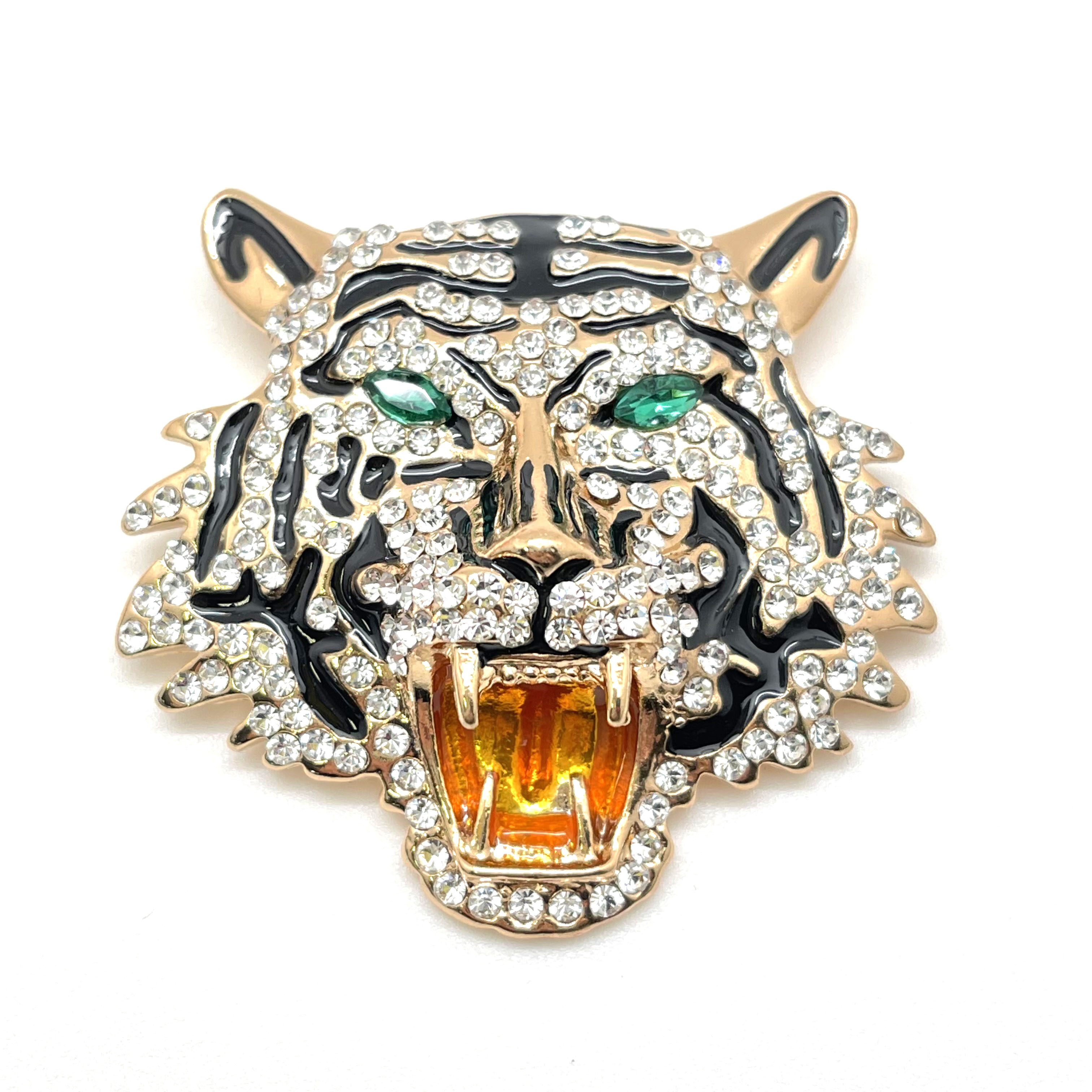 картинка br0056-А голова тигра в белых стразах с черными глазами  3,5*3,5см  от магазина El Corazon
