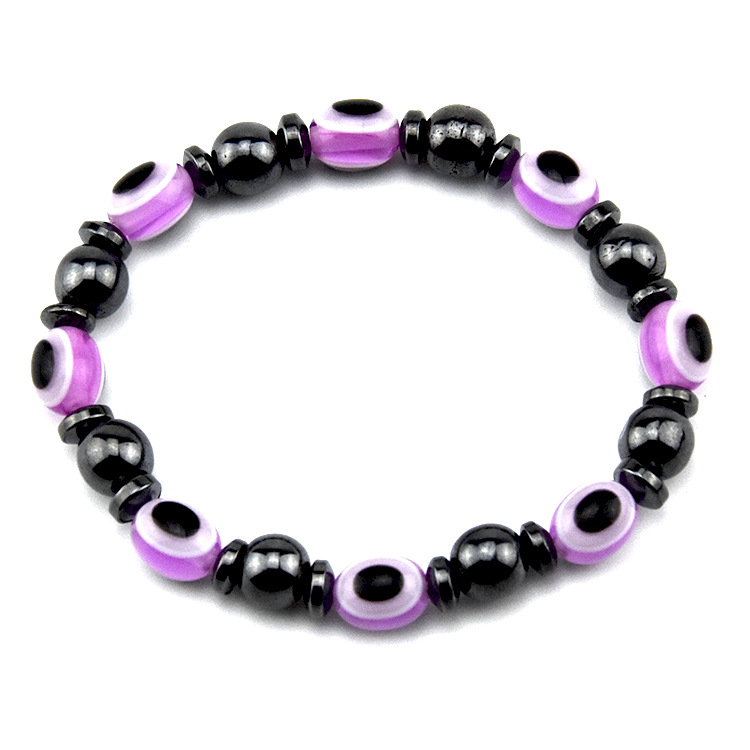 картинка Черный магнитный браслет для похудения с фиолетовыми камнями от магазина El Corazon