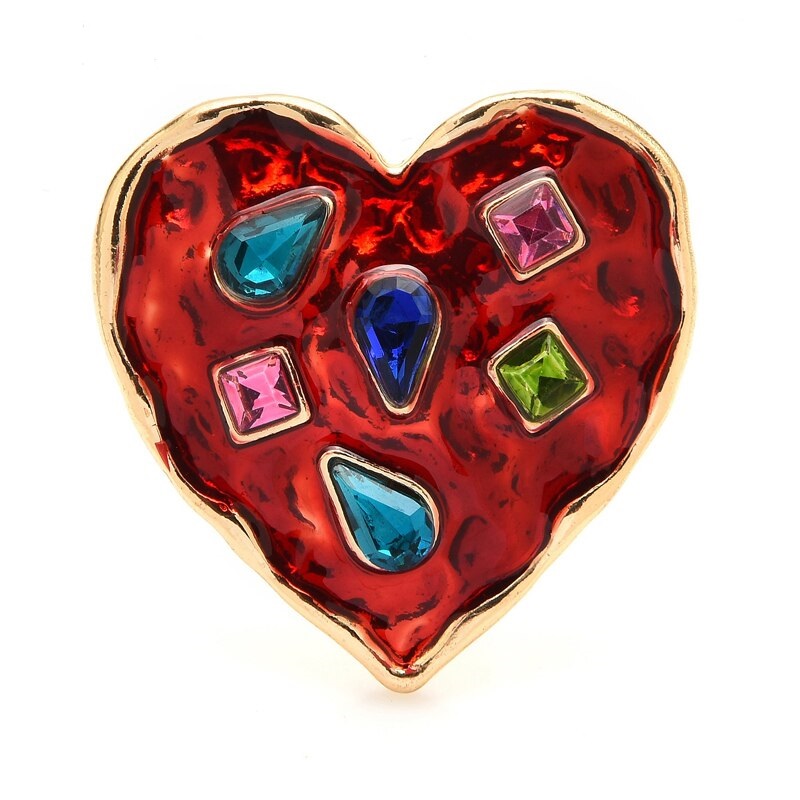 картинка Брошь Красное сердце с разноцветными камнями  от магазина El Corazon