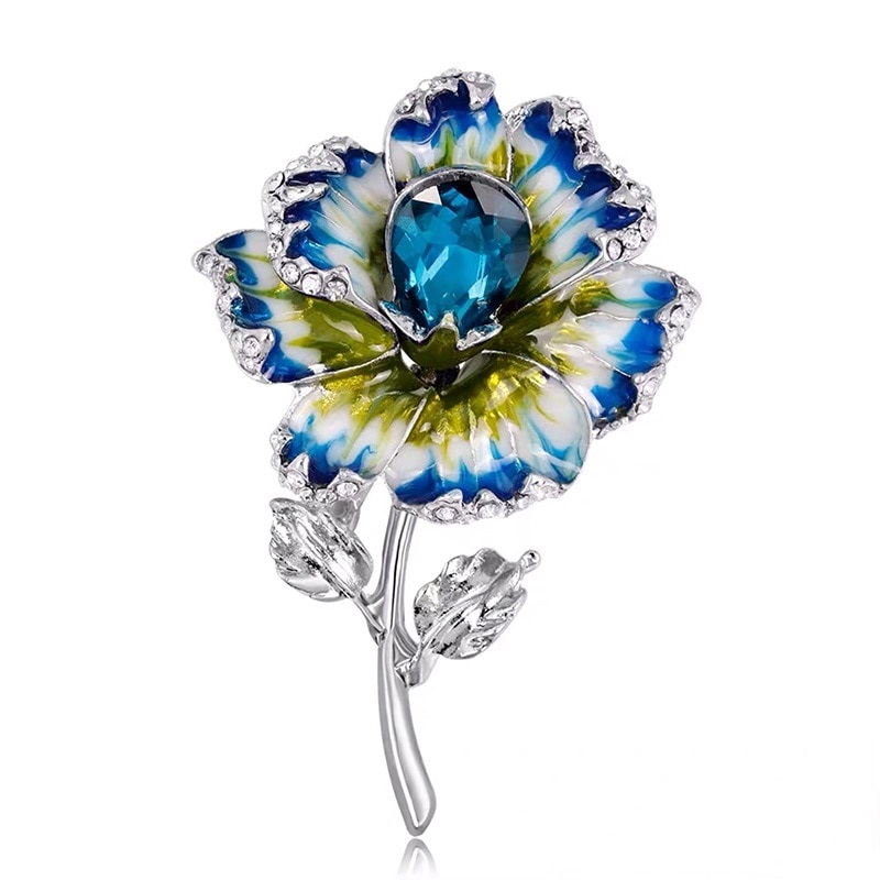 картинка Брошь Цветочек с синим кристалом от магазина El Corazon