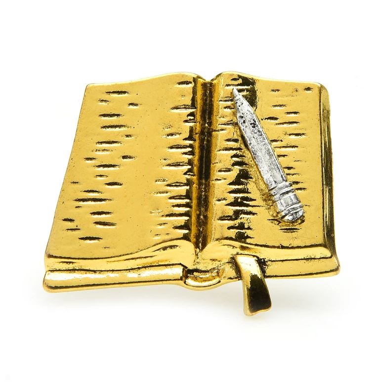 картинка Брошь Книга с ручкой,золото и серебро от магазина El Corazon