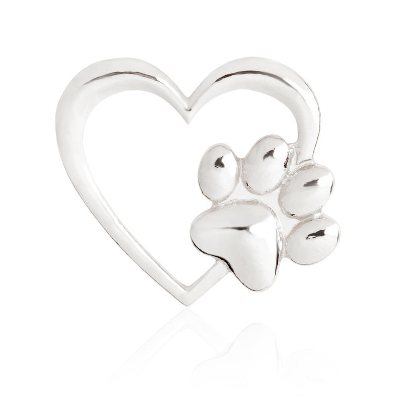 картинка Значок-пин Сердце с лапкой, цвета серебра Pin07 от магазина El Corazon
