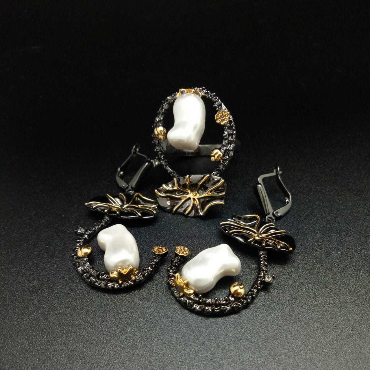 картинка Комплект серьги и кольцо из ювелирного металла R813266E-001 от магазина El Corazon