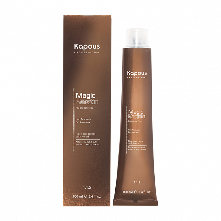 картинка Kapous Professional 100 мл, Кератин крем-краска для волос NA 7.43 блондин медный золотистый "Non Ammonia" серии "Magic Keratin" Fragrance free от магазина El Corazon
