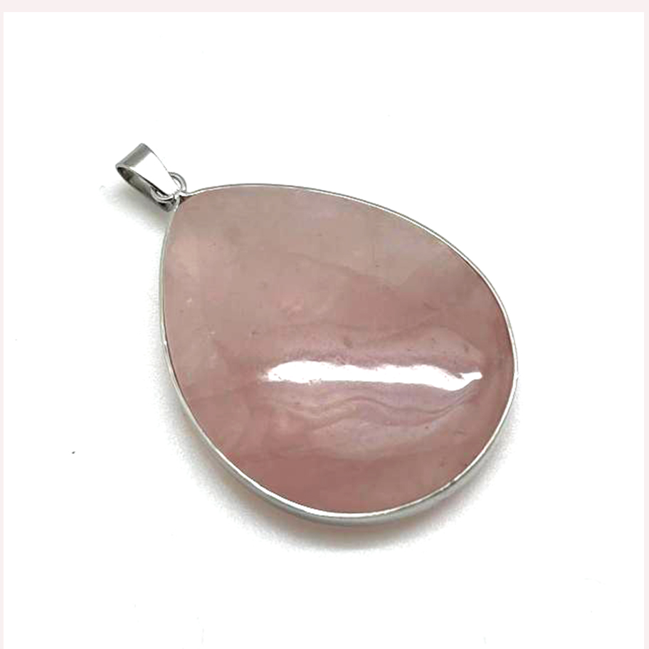 картинка Кулон-капля в металлической оправе с камнем кварц розовый на шнурке  Kul174 от магазина El Corazon