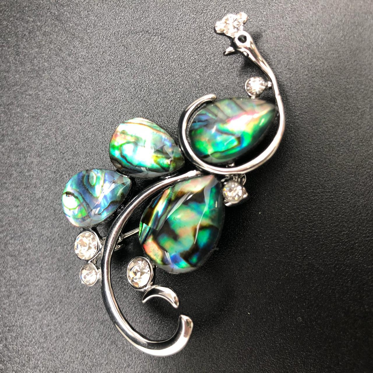 картинка BR0457 Брошь - подвеска "Павлин 1" с перламутром (Гелиотис) от магазина El Corazon