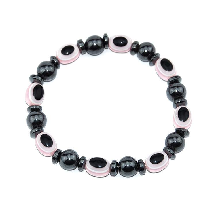 картинка Черный магнитный браслет для похудения с розовыми камнями от магазина El Corazon