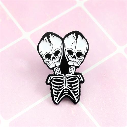 картинка Значок-пин Скелет с двумя черепами XZ708 от магазина El Corazon