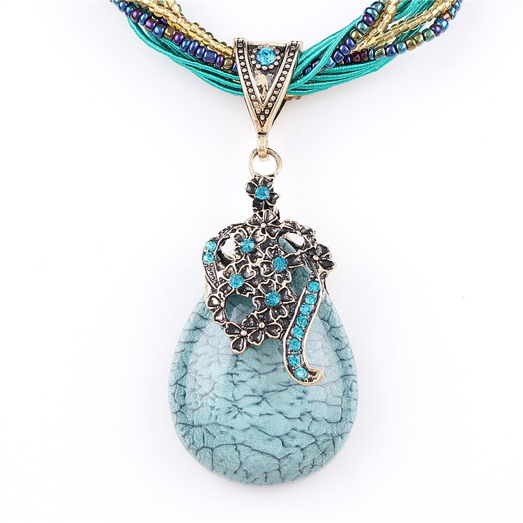 картинка Ожерелье из бусин и шнура с подвеской XL648 dark blue от магазина El Corazon
