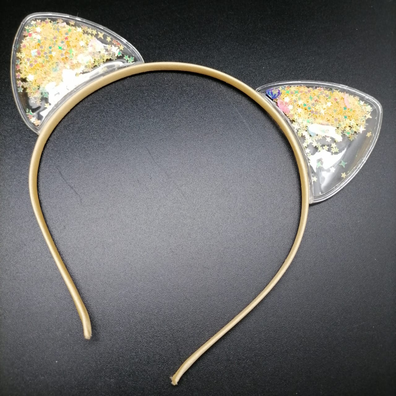 картинка Ободок золотой с прозрачными ушками с блесками  от магазина El Corazon