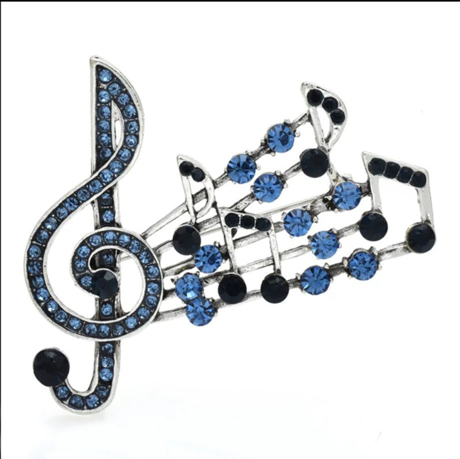 картинка Брошь Скрипичный ключ с нотами синий BR0425 от магазина El Corazon