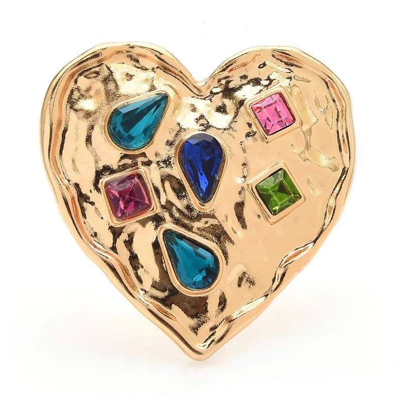 картинка Брошь Золотое сердце с разноцветными камнями  от магазина El Corazon