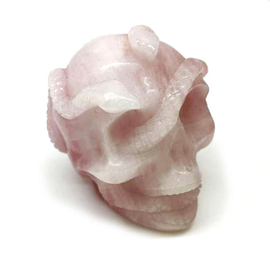 картинка ﻿ Череп со змеей - символ выдержки и спокойной внутренней силы из розового кварца Sr-Skull-15 от магазина El Corazon