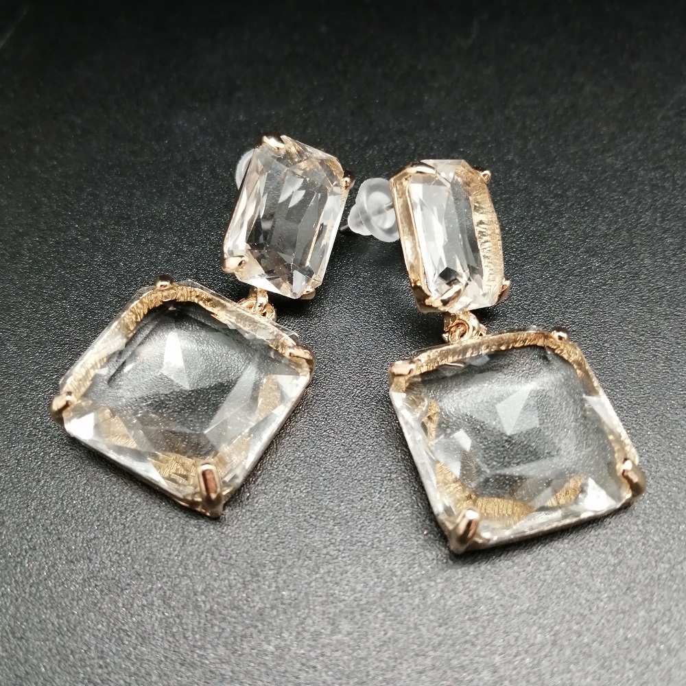 картинка Серьги с двумя кристаллами из ювелирного метала от магазина El Corazon