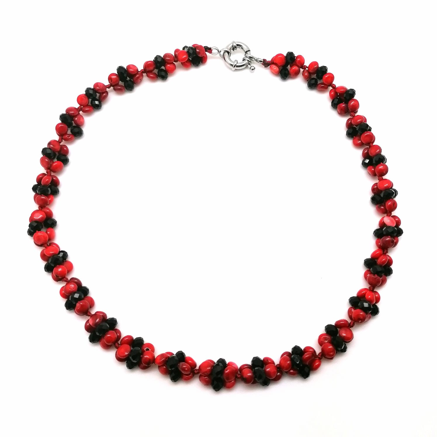 картинка  RC-BA+50-05  Ожерелье 53 см из Красного Коралла  И Черного Агата от магазина El Corazon