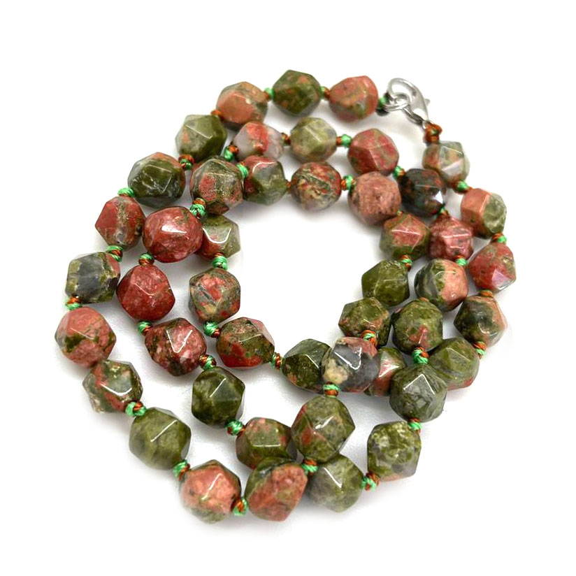 картинка Ожерелье 43 см из зеленой Яшмы, граненые бусины 8 мм NL235 от магазина El Corazon