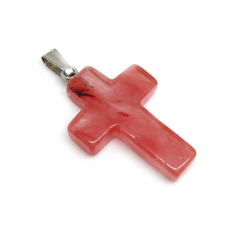 картинка Подвеска Крест из натурального камня халцедон розовый Kul080 от магазина El Corazon