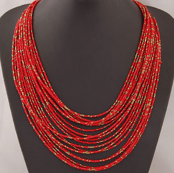 картинка Многослойное ожерелье из бисера, красное от магазина El Corazon